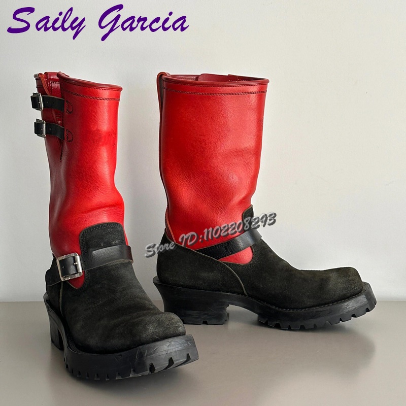 Women'S Shoes For Work - Dark Patchwork American Rider Boots Square