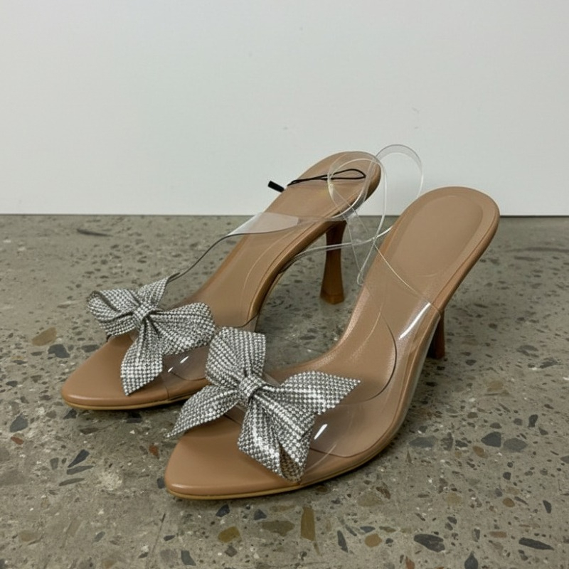 Clear PVC Rhinestone Bow Heels - Jelly Sandal Women avaliação e preço