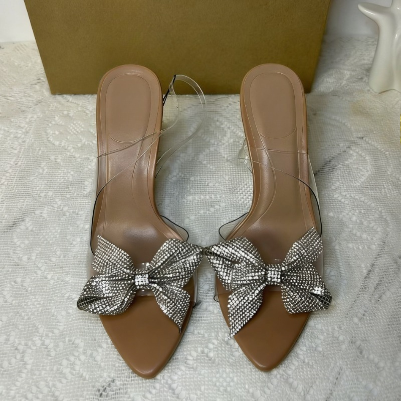 Clear PVC Rhinestone Bow Heels - Jelly Sandal Women avaliação e preço