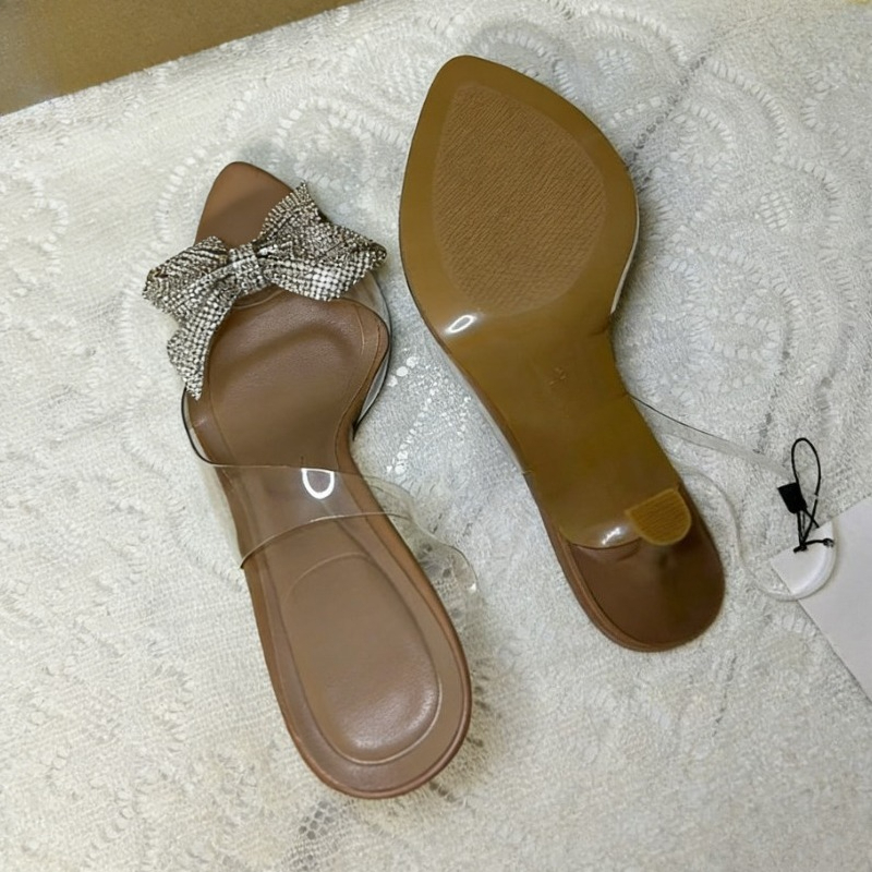 Clear PVC Rhinestone Bow Heels - Jelly Sandal Women avaliação e preço