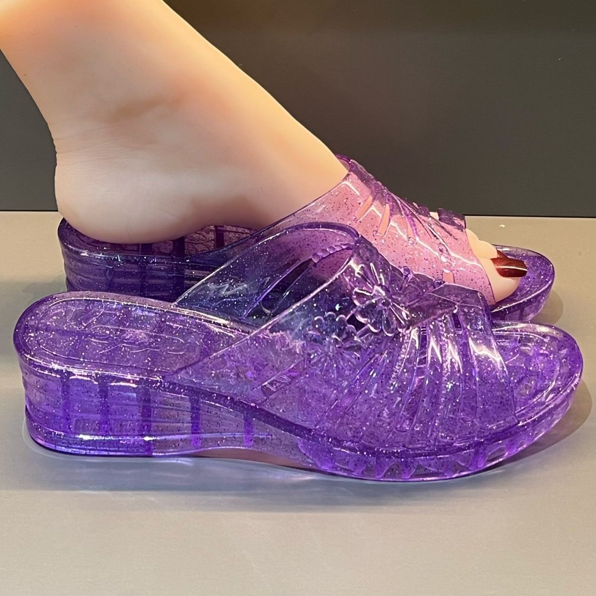 WFashion Purple Glitter Jelly  - Jelly Sandal Women avaliação e preço