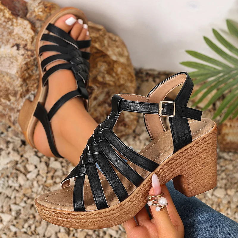 Fashion Woven Straps Chunky He - Jelly Sandal Women avaliação e preço